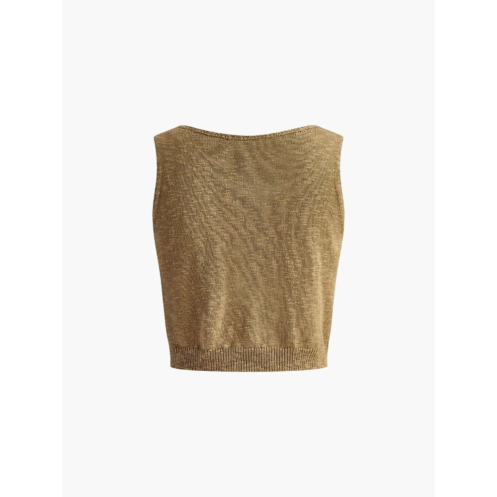 NWT Commense Womens Sleeveless Brown Knit Cropped Top Cotton Blend Size Large - Picture 7 of 8